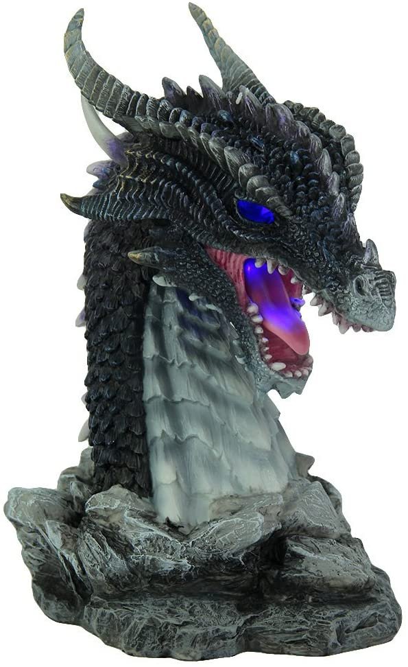 Magicun  Collection~Hand Painted Obsidian Dragon Bust Statue with LED Lights