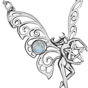 Sterling Silver Dancing Faerie Necklace with Natural Rainbow Moonstone
