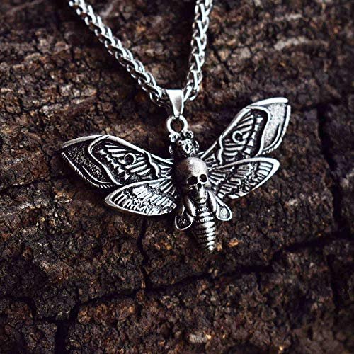 SanLan Death Head Moth Pendant Necklace Wicca Jewelry Goth Moth and The Moon