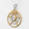 Sterling Silver 14k Gold Plated Crescent Moon Pendant Pentacle with Natural Rainbow Moonstone