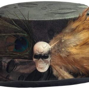 Dark Collection~D5040R0 Voodoo Healer's Skull, Bone and Feather Top Hat, Polyester and PVC, Black, One Size