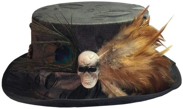 Dark Collection~D5040R0 Voodoo Healer's Skull, Bone and Feather Top Hat, Polyester and PVC, Black, One Size