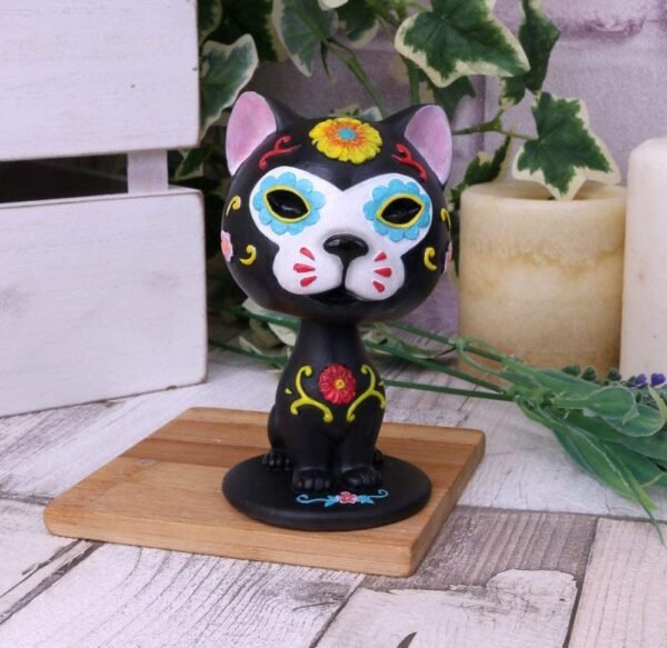 Animal Collection~ U4544N9 Bob De Los Muertos Cat Bobblehead 10.5cm Black, Resin