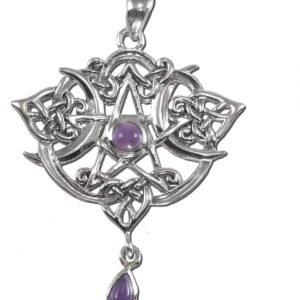 Sterling Silver Heart Pentacle Pendant with Natural Amethyst