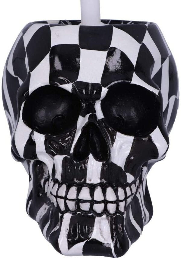 Dark Collection~Black and White Chequered Skull Toilet Brush Holder 16cm, Polyresin, One Size