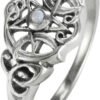 Sterling Silver Heart Pentacle Ring with Natural Rainbow Moonstone (Size 4-15)