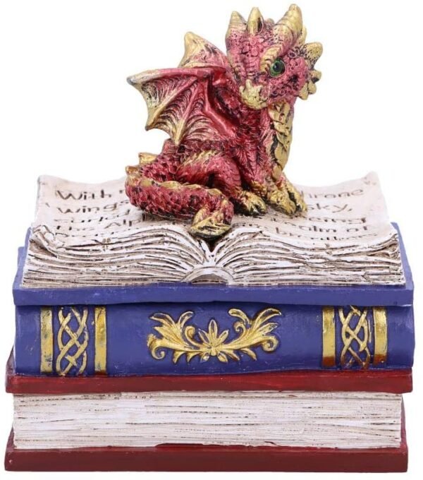 Magicun N.Giftware~Red Dragonling Diaries Dragon Book Box, Polyresin, 11.3cm