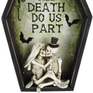 Dark Collection~Till Death Do Us Part Skeleton Bride and Groom Wall Plaque, Polyresin, Green, One Size