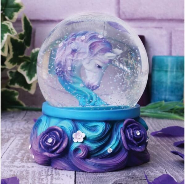 Fantasy Collection~ Pure Elegance Unicorn Snowglobe 13.5cm Purple, Resin, Glass, Water