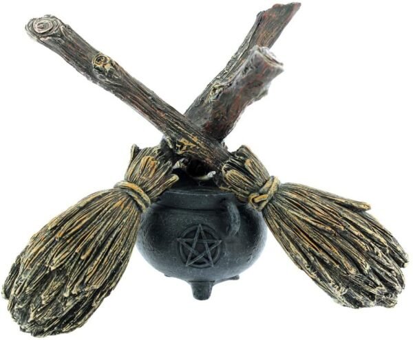 Wiccan Collection~B1867F6 Broomstick Crystal Ball Crystal Ball Holder 16cm Brown