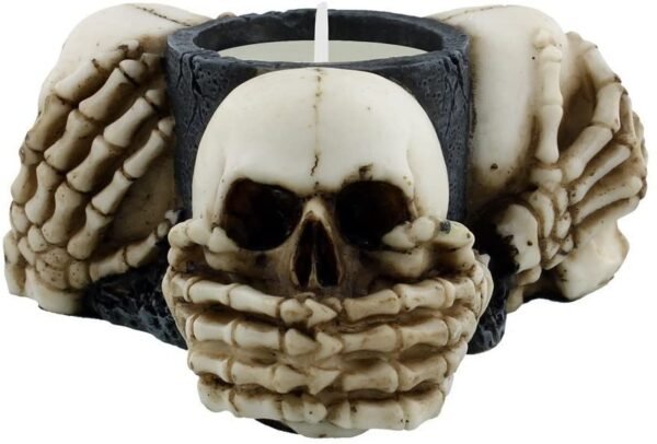 Dark Collection~Three Wise Skulls Tealight Holder 13cm Ivory