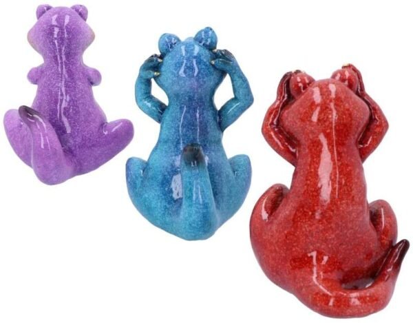 Magicun N.Giftware~See No, Hear No, Speak No Evil Tyrannosaurus Rex Figurines, Polyresin, Red, Blue and Purple, 13cm