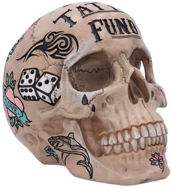 Dark Collection~Natural Bone Coloured Traditional, Tribal Tattoo Fund Skull, Polyresin, One Size