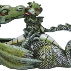Fantasy Collection~ Sweetest Moment Green Dragon and Dragonling Kissing Figurine, Polyresin, 20.2cm