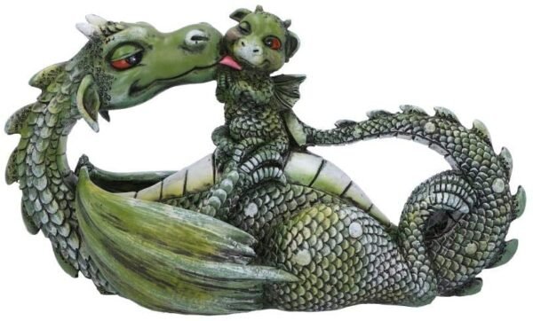 Fantasy Collection~ Sweetest Moment Green Dragon and Dragonling Kissing Figurine, Polyresin, 20.2cm