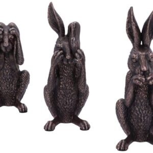 Animal Collection~ See No, Hear No, Speak No Evil Bronze Hare Figurines, Polyresin, One Size