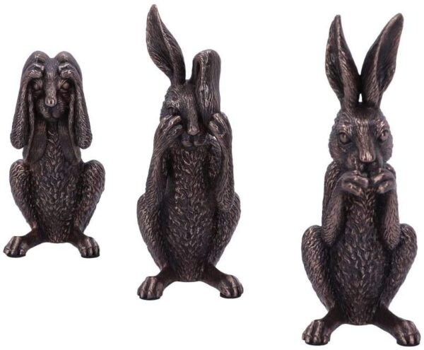 Animal Collection~ See No, Hear No, Speak No Evil Bronze Hare Figurines, Polyresin, One Size