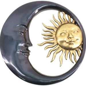 Wiccan Collection~Celestial Bodies Sun and Moon Wall Plaque, Polyresin, Black and Gold, 41.2cm