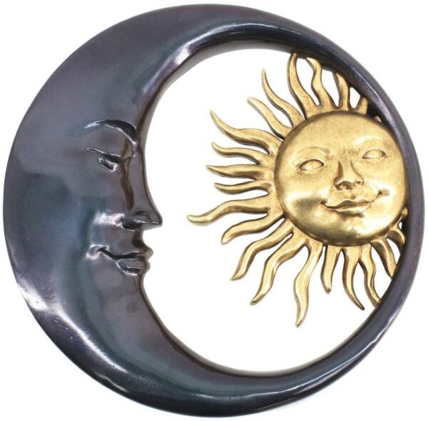 Wiccan Collection~Celestial Bodies Sun and Moon Wall Plaque, Polyresin, Black and Gold, 41.2cm