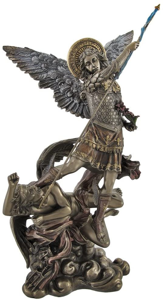 Magic  Collection~Bronze St. Michael Slaying Lucifer Statue with Colored Accents