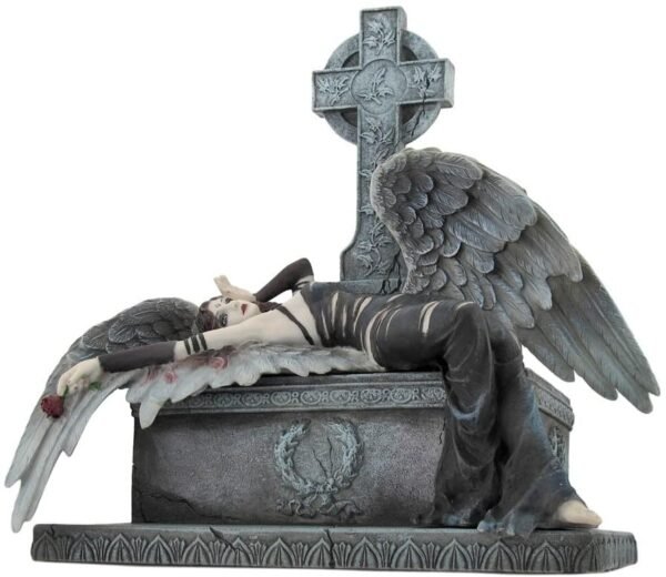 Magic  Collection~Gothic Dark Angel Lying on Grave with Rose Statue