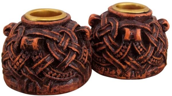 Magicun Altar~Dryad Design Celtic Knotwork Candleholders Pair Wood Finish