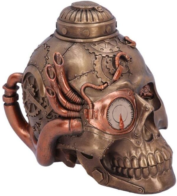 Steampunk Collection~Steampunk Pipe Up Modified Skull Ornament, Polyresin, Bronze, One Size