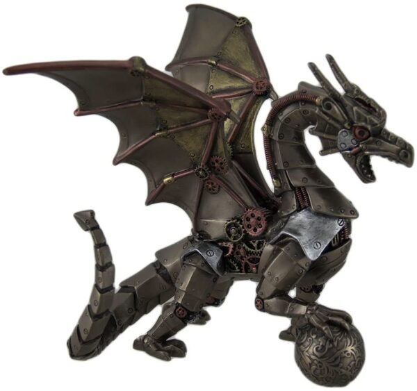 Magic  Collection~Steampunk Dragon Holding Orb Bronze Finish Fantasy Art Statue