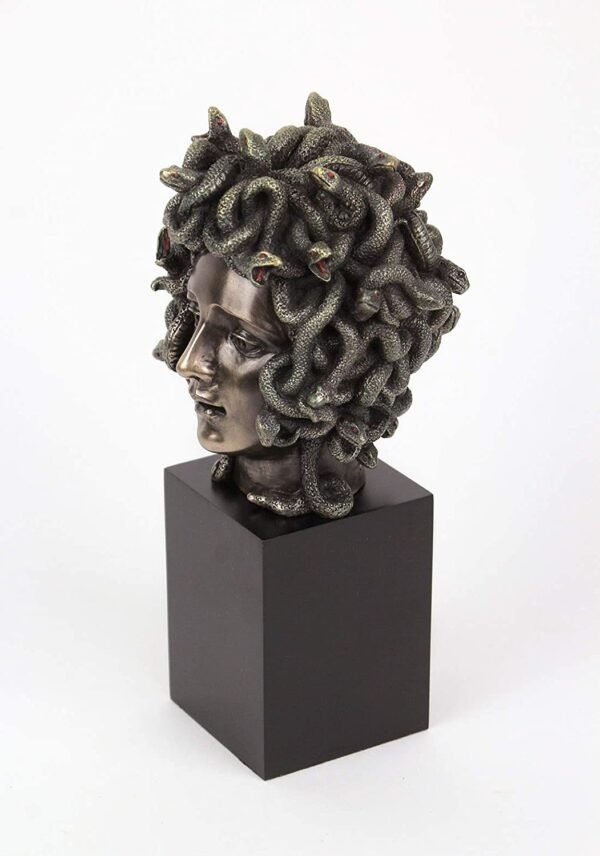Magic  Collection~Cast Bronze Resin Medusa Head Figure on Plinth Bust Sculpture Painted Accent Art