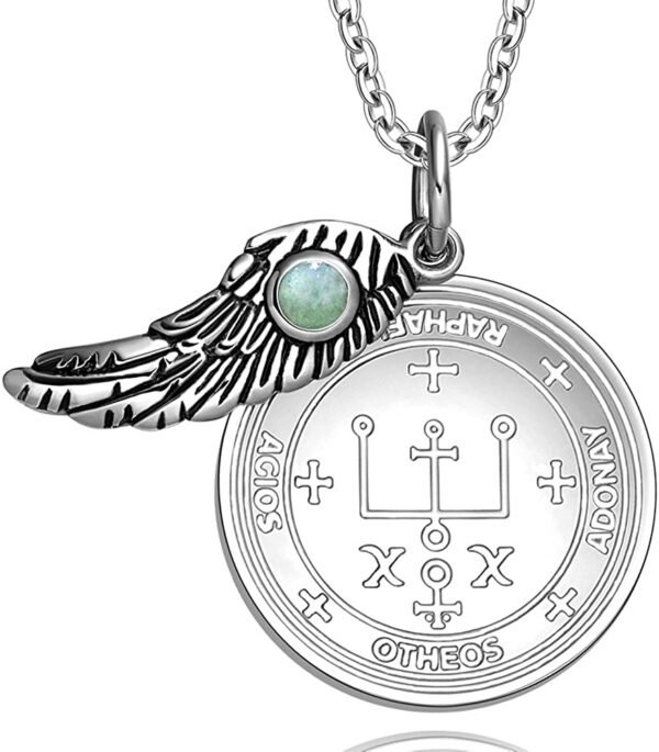 Witchcraft~Archangel Raphael Sigil Amulet Magic Powers Angel Wing Charm Green Quartz Pendant 18 Inch Necklace