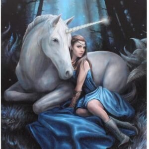 Blue Moon - Magical Unicorn by Artist Anne Stokes - Canvas Picture on Frame Wall Plaque / Wall Art