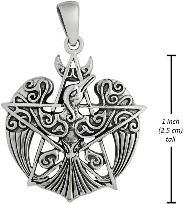Sterling Silver Crescent Raven Pentacle Pendant