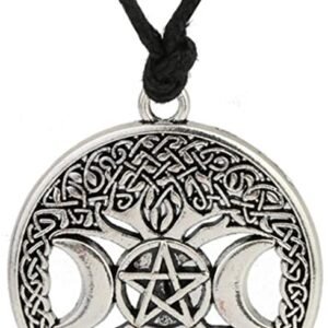 Witchcraft~MIXIA Celttic Knot Triple Moon Pentagram Pentacle Star Wicca Pendant Necklace Round Pagan Jewelry