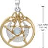Sterling Silver 14k Gold Plated Crescent Moon Pendant Pentacle with Natural Rainbow Moonstone