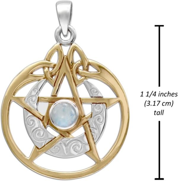 Sterling Silver 14k Gold Plated Crescent Moon Pendant Pentacle with Natural Rainbow Moonstone