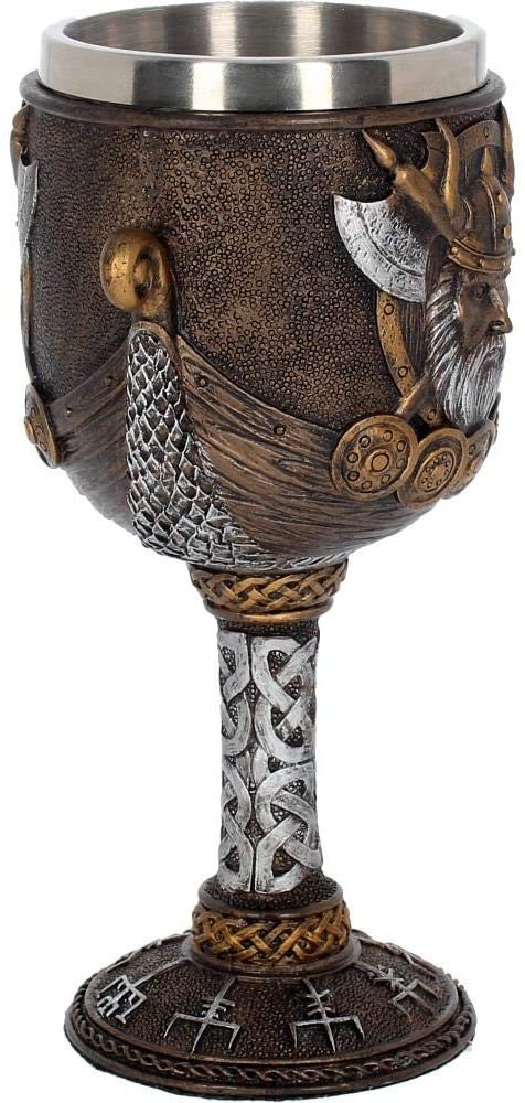 Mythology Collection~ Valhalla Goblet 17cm, Resin w/Stainless Steel Insert, Brown