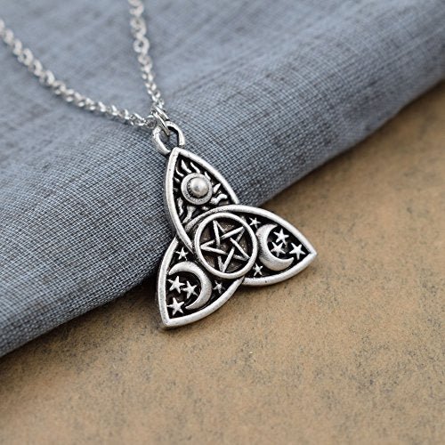 Triple Moon Goddess Triquetra Pentacle Necklace Pagan Wicca Pendant Necklace