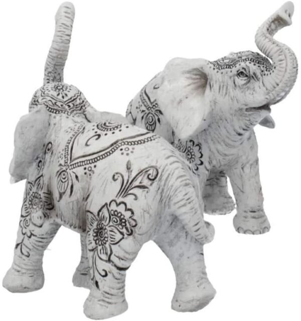 Magicun N.Giftware~Henna Harmony Set of 2 9.5cm Elephant Figurines, White, One Size