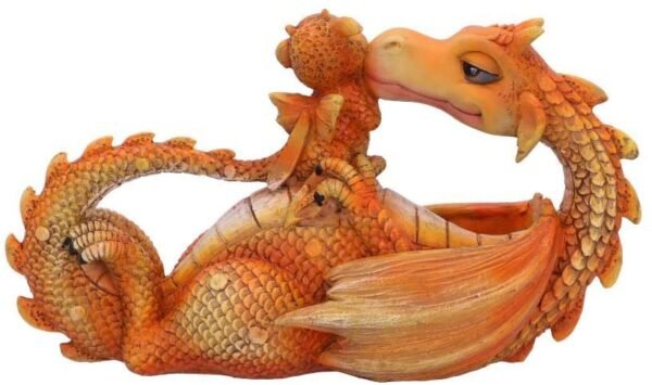 Fantasy Collection~ Sweetest Moment Orange Dragon and Dragonling Kissing Figurine, Polyresin, One Size