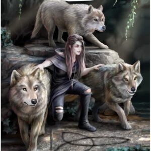 Artist Collections~ Anne Stokes Power of Three Wolf Guardian Throw Blanket, Polyester, Brown, 160cm