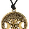 Witchcraft~MIXIA Celttic Knot Triple Moon Pentagram Pentacle Star Wicca Pendant Necklace Round Pagan Jewelry