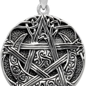 61OBK8ZH7cL._AC_SL1200 Sterling Silver Moon Pentacle Pentagram Pendant; 1 Inch Diameter