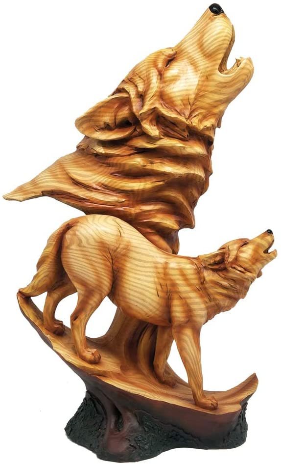 Animal Collection~ Natural Melody Howling Wolves Wood Effect Bust, Polyresin, One Size