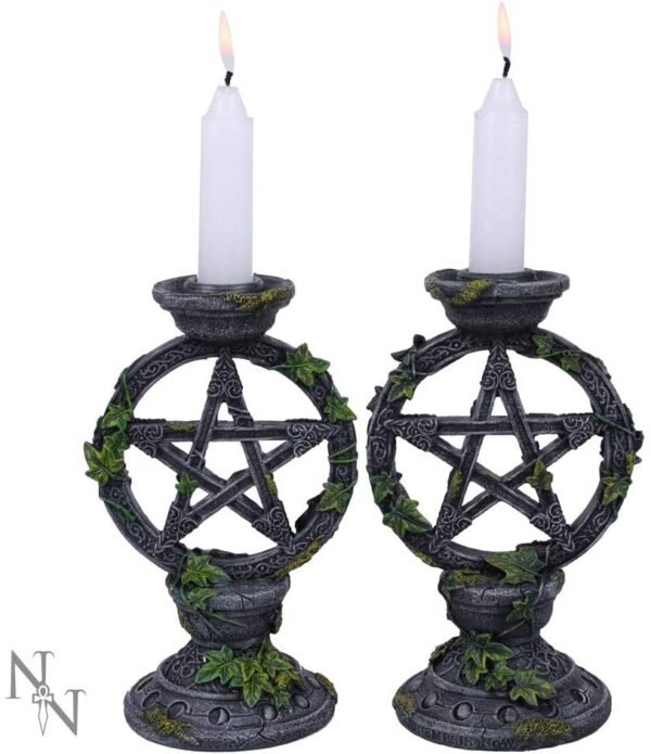 Magicun N.Giftware~Black Wiccan Pentagram Candlesticks (Set of Two) Candle Holder 15cm, us:one Size