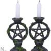 Wiccan Collection~Wiccan Pentagram Candlesticks Set of Two Candle Holder 15cm Black, Resin