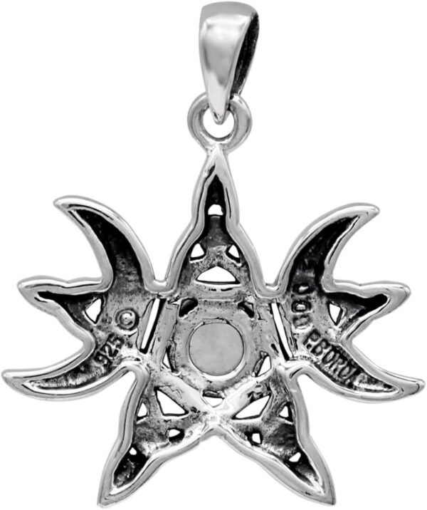 Sterling Silver Moon Phase Pentagram Pendant with Natural Rainbow Moonstone