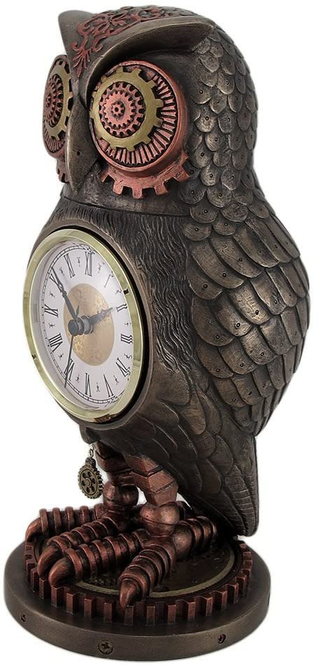 Magicun  Collection~Resin Mantel Clocks Bronze/Copper Finish Steampunk Owl Mantel Clock 5 X 10.5 X 5 Inches Copper
