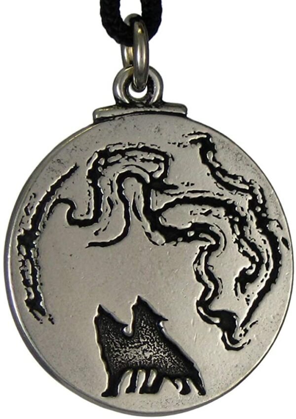 Soloman Pentant~Pewter Wolf Moon Pendant Necklace