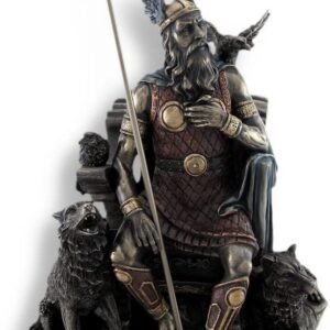 Magic  Collection~Bronzed Norse God Odin on Throne with Ravens and Wolves Statue