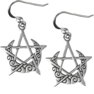 Sterling Silver Crescent Moon Pentacle Pentagram Earrings